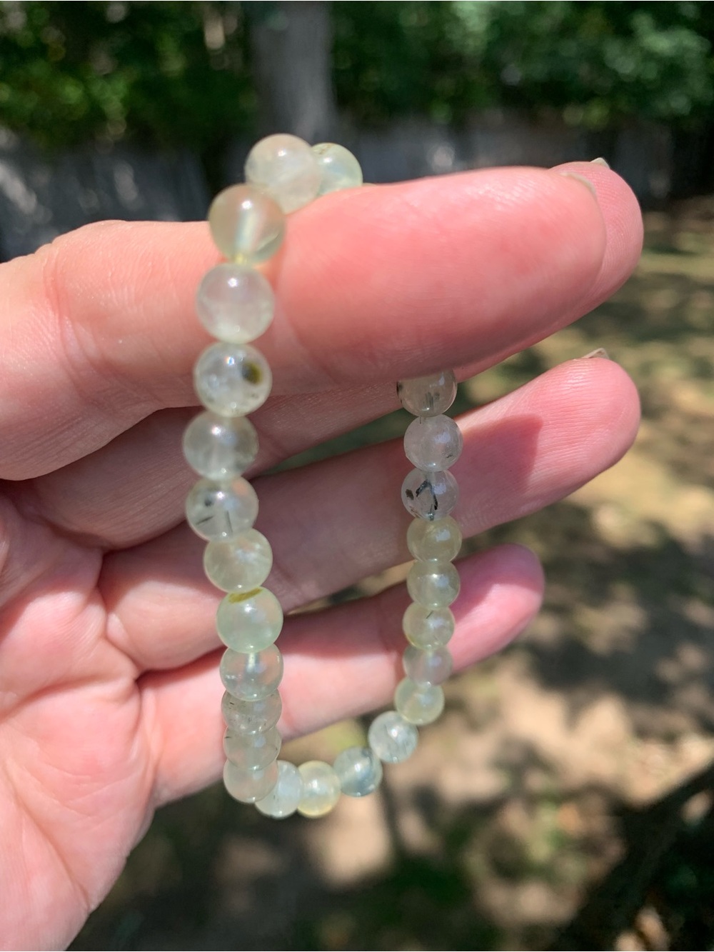 Prehinite Crystal 6mm Bead Stretch Bracelet 8” Wrist
